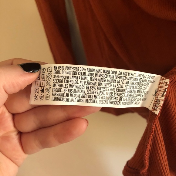 Forever 21 Burnt Orange Ribbed Lace Up V-Neck Long Sleeve Top - Picture 6 of 6